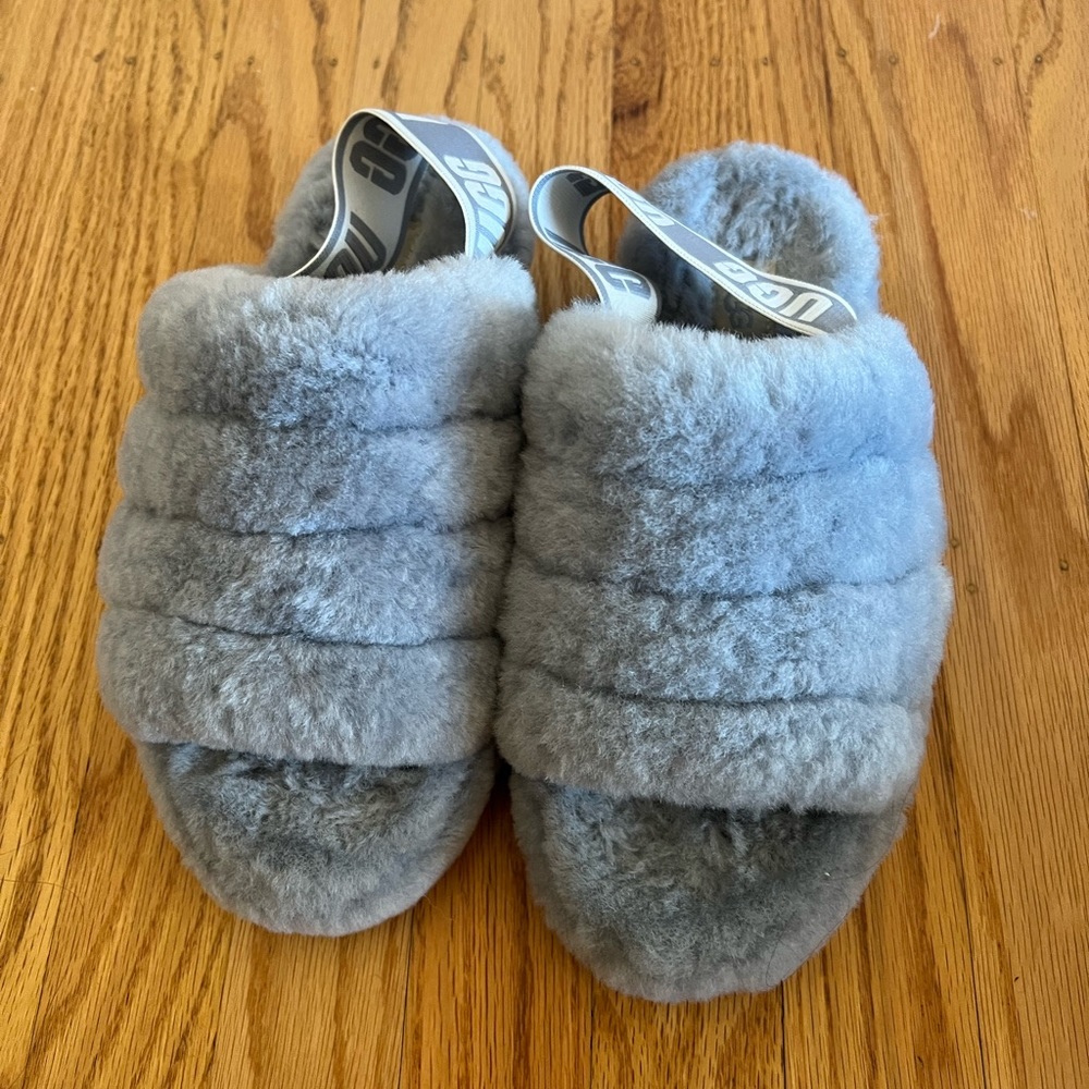 Furry Ugg Slippers with straps women size 8. Only worn twice